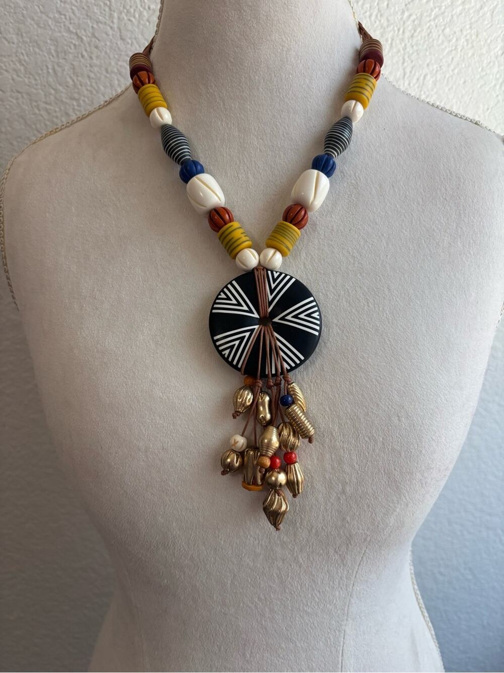 Chicos Bohemian Black Gold Statement Pendant Necklace